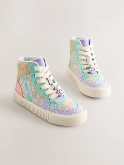 Rainbow Glitter Standard Fit (F) Lace Up High Top Trainers