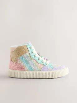 Rainbow Glitter Standard Fit (F) Lace Up High Top Trainers