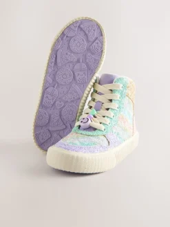 Rainbow Glitter Standard Fit (F) Lace Up High Top Trainers