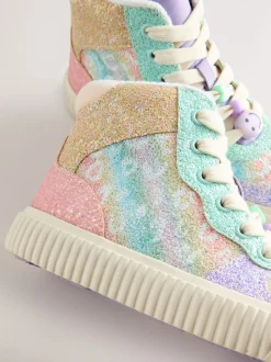 Rainbow Glitter Standard Fit (F) Lace Up High Top Trainers