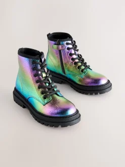 Rainbow Metallic Standard Fit (F) Warm Lined Lace-Up Ankle Boots