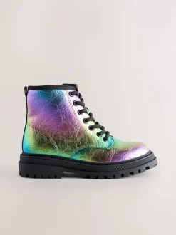 Rainbow Metallic Standard Fit (F) Warm Lined Lace-Up Ankle Boots