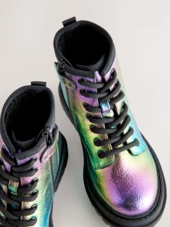 Rainbow Metallic Standard Fit (F) Warm Lined Lace-Up Ankle Boots