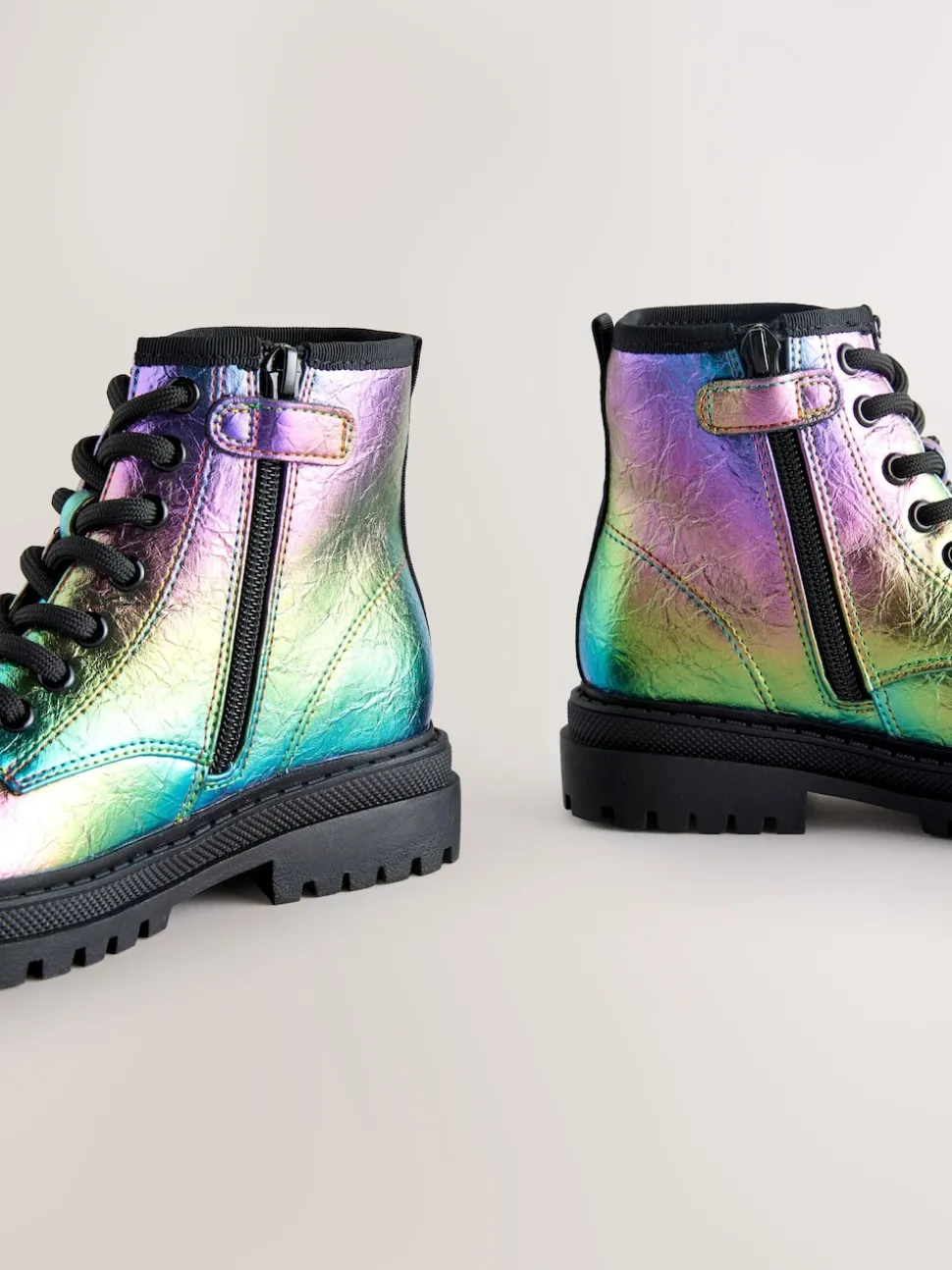 Rainbow Metallic Wide Fit (G) Warm Lined Lace-Up Ankle Boots