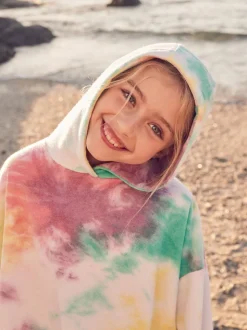Rainbow Tie-Dye Towelling Beach Co-Ord Hoodie And Shorts Set (3-16yrs)