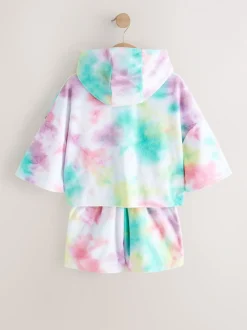 Rainbow Tie-Dye Towelling Beach Co-Ord Hoodie And Shorts Set (3-16yrs)