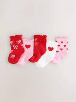 Red Bow Baby Socks 5 Pack (0mths-2yrs)