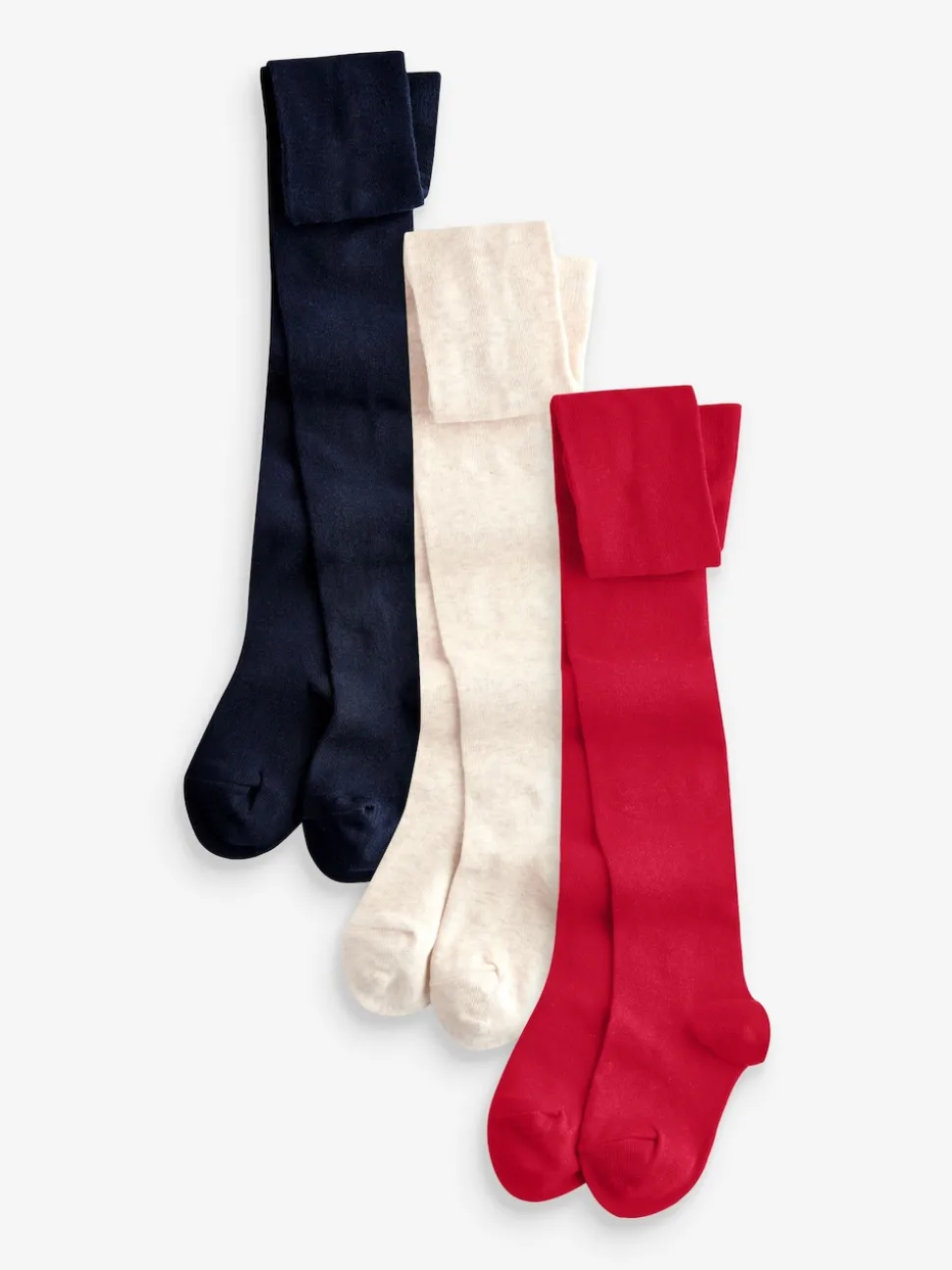 Red Navy Blue and Cream 3 Pack Cotton Rich Tights