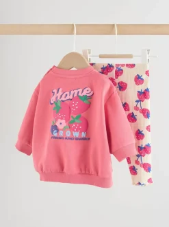 Red Strawberry Baby Sweatshirt and Leggings 2 Piece Set (0mths-2yrs)