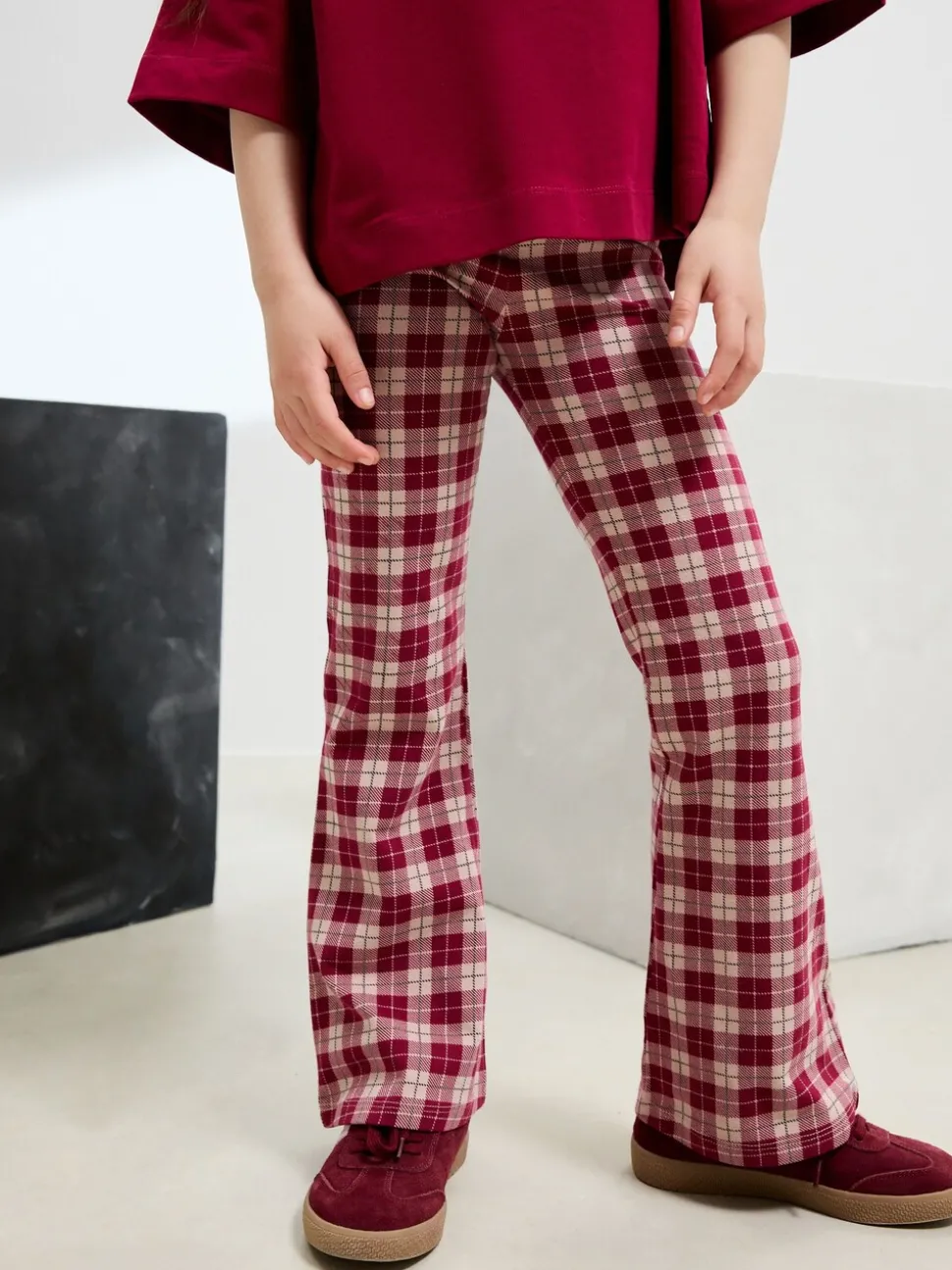 Red/Berry Check Flare Leggings (3-16yrs)