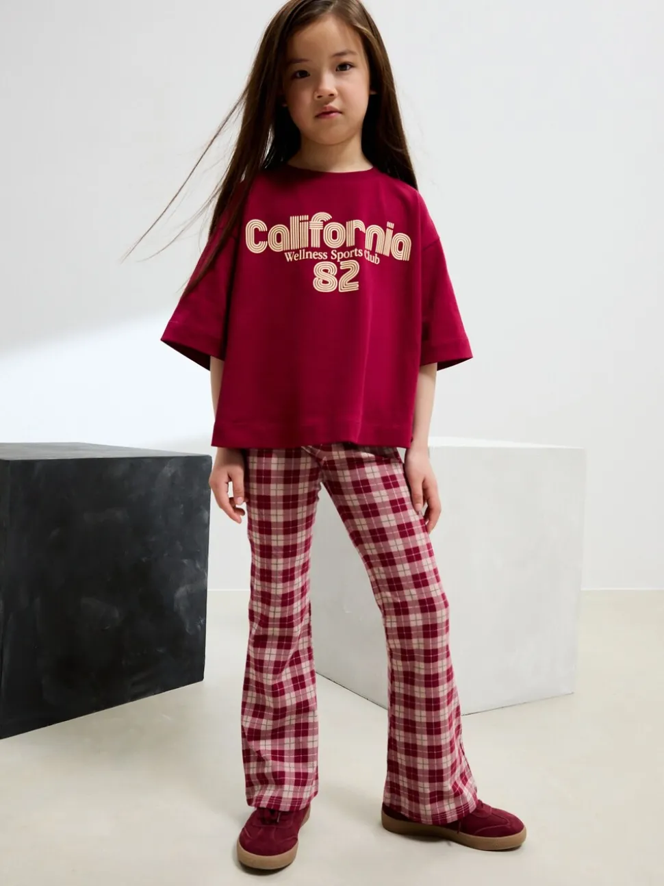 Red/Berry Check Flare Leggings (3-16yrs)