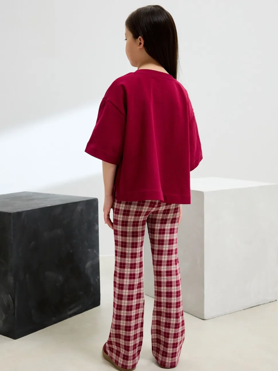 Red/Berry Check Flare Leggings (3-16yrs)