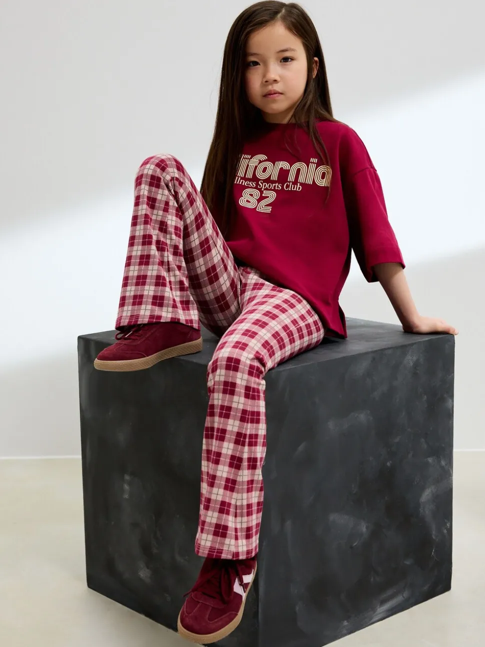 Red/Berry Check Flare Leggings (3-16yrs)