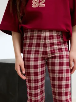 Red/Berry Check Flare Leggings (3-16yrs)