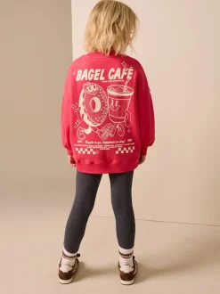 Red/Charcoal Bagel Sweatshirt and Leggings Set (3-16yrs)