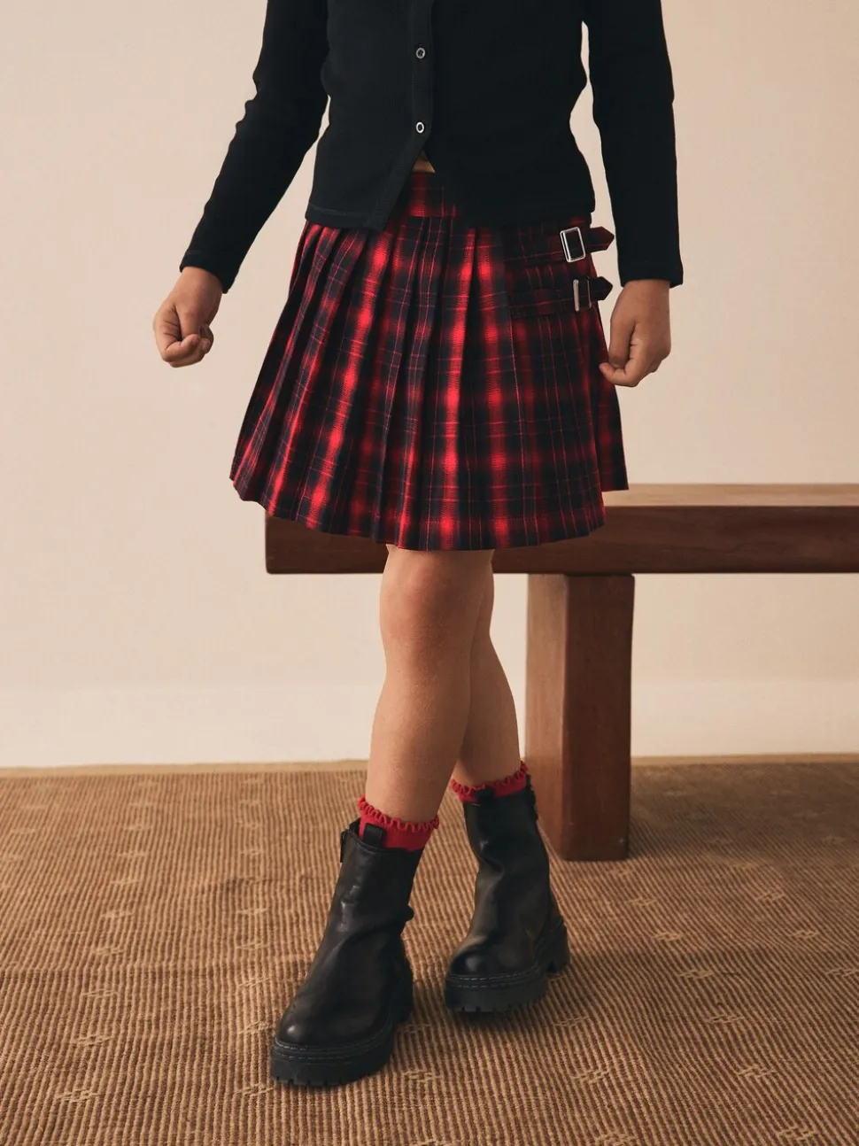 Red Check Pleated Skirt (3-16yrs)