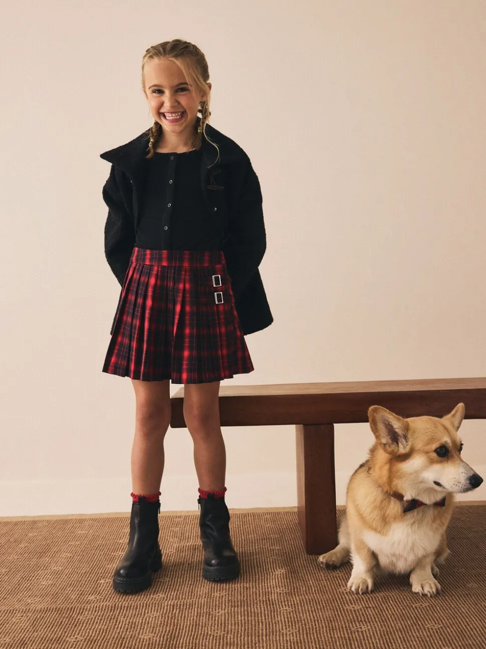 Red Check Pleated Skirt (3-16yrs)