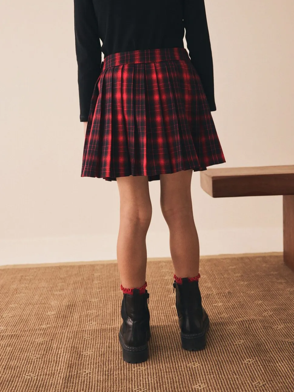 Red Check Pleated Skirt (3-16yrs)
