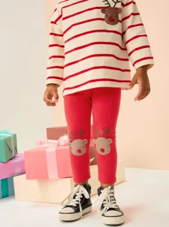 Red Christmas Reindeer Embellished Leggings (3mths-7yrs)