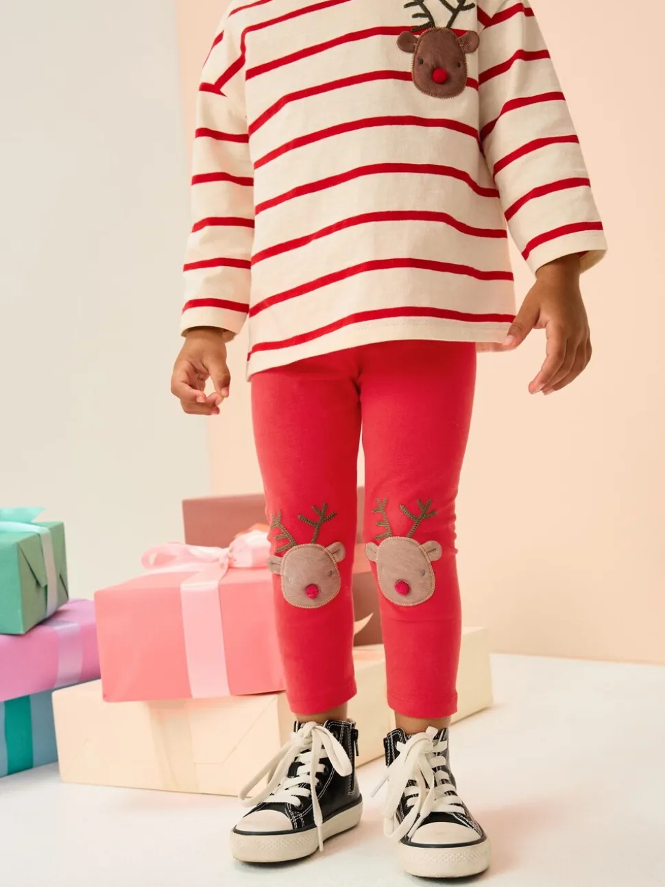Red Christmas Reindeer Embellished Leggings (3mths-7yrs)