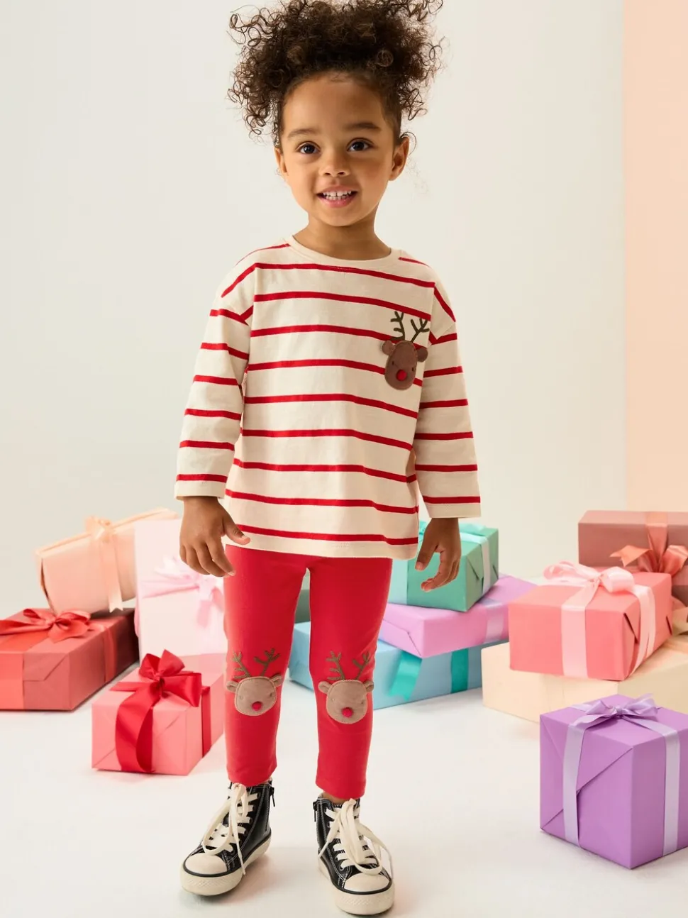 Red Christmas Reindeer Embellished Leggings (3mths-7yrs)