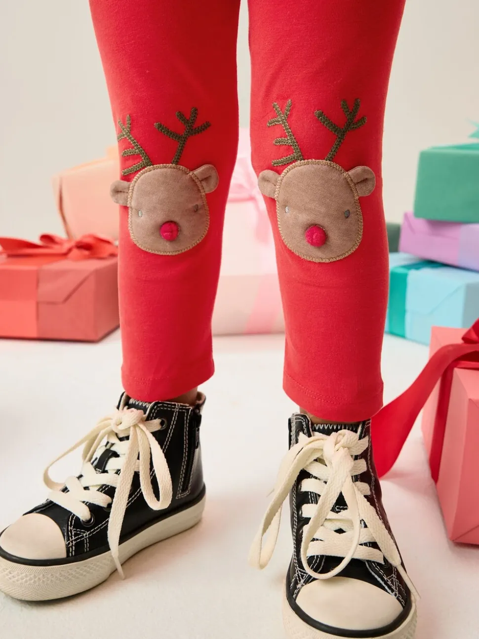 Red Christmas Reindeer Embellished Leggings (3mths-7yrs)
