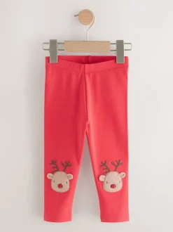 Red Christmas Reindeer Embellished Leggings (3mths-7yrs)