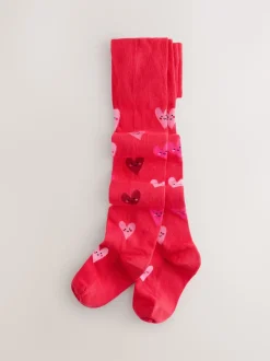 Red Cotton Rich Heart Tights