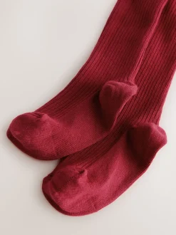 Red Cotton Rich Rib Tights