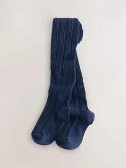 Red Cream and Navy Blue Regular Length Cotton Rich Cable Tights 3 Pack