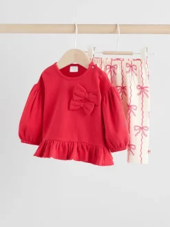 Red/Cream Baby Bow Sweaters and Leggings Set 2 Piece (0mths-2yrs)
