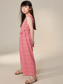 Red/Ecru Gingham Crinkle Jersey Jumpsuit (3-16yrs)