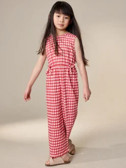 Red/Ecru Gingham Crinkle Jersey Jumpsuit (3-16yrs)