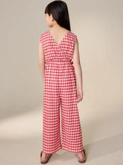 Red/Ecru Gingham Crinkle Jersey Jumpsuit (3-16yrs)