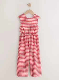 Red/Ecru Gingham Crinkle Jersey Jumpsuit (3-16yrs)