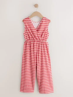 Red/Ecru Gingham Crinkle Jersey Jumpsuit (3-16yrs)