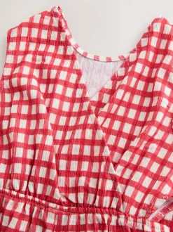 Red/Ecru Gingham Crinkle Jersey Jumpsuit (3-16yrs)