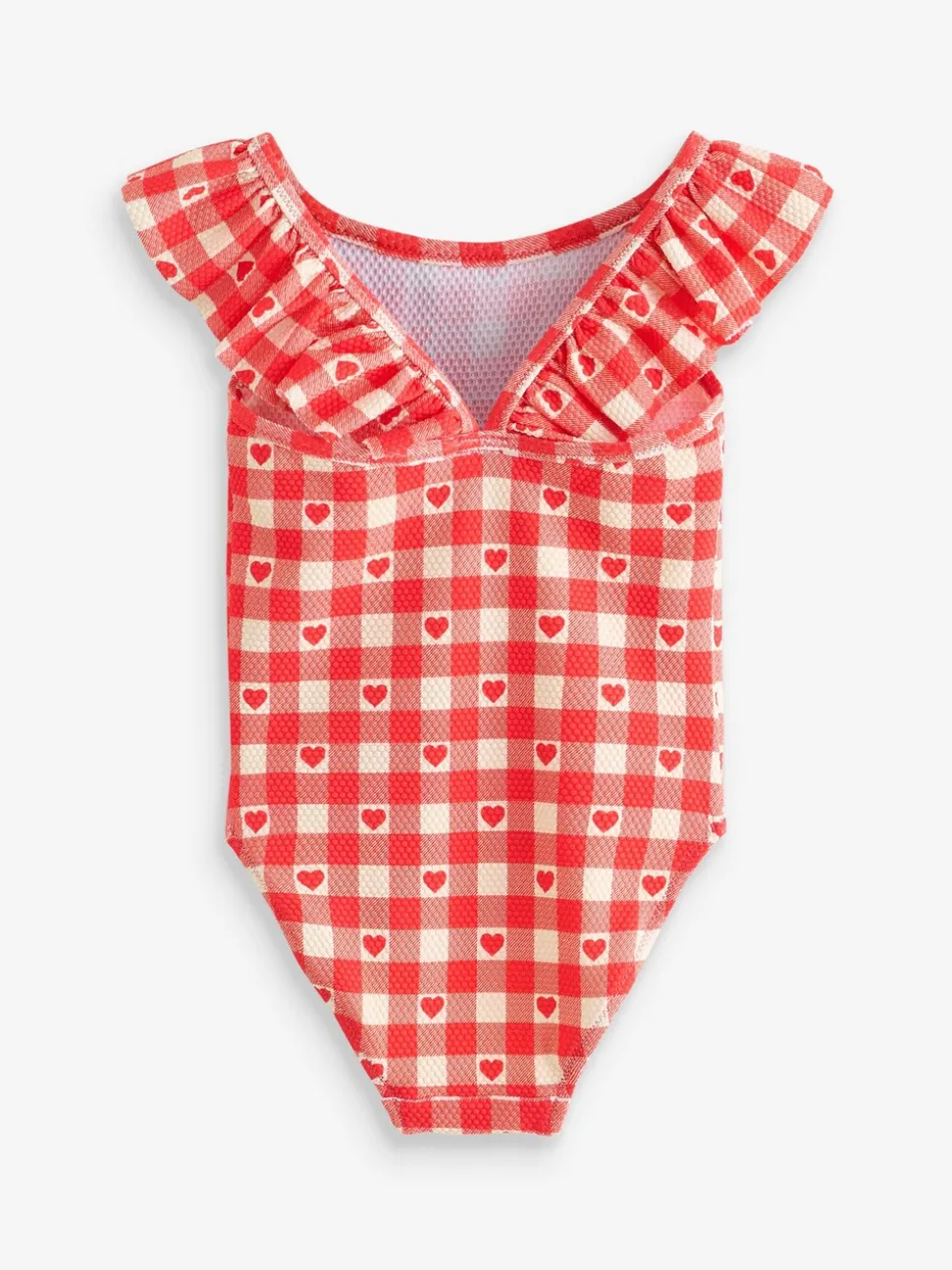 Red Gingham Heart Frill Shoulder Swimsuit (3mths-7yrs)