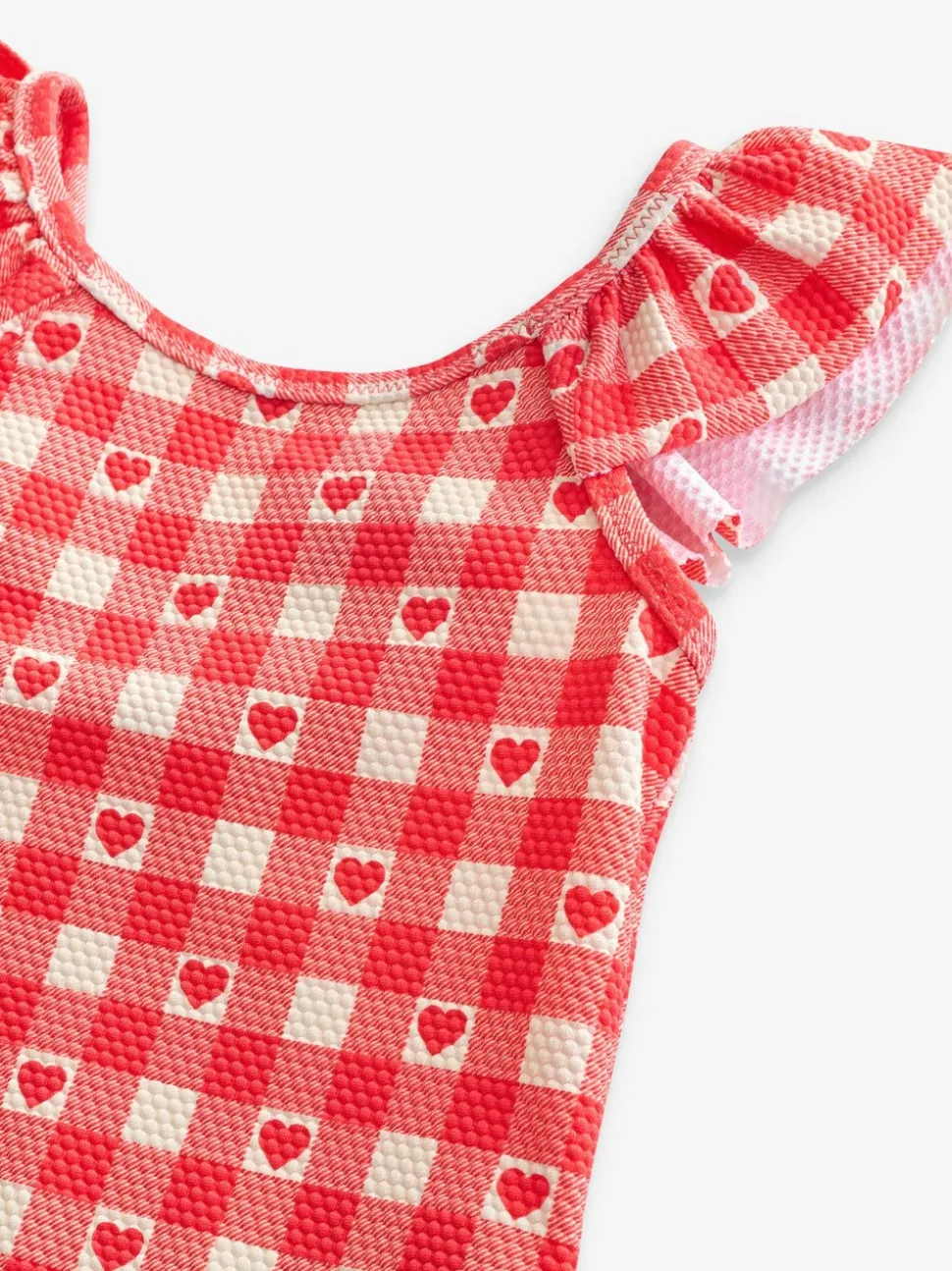 Red Gingham Heart Frill Shoulder Swimsuit (3mths-7yrs)