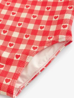 Red Gingham Heart Frill Shoulder Swimsuit (3mths-7yrs)