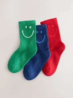 Red Green and Blue 3 Pack Cotton Rich Cushioned Sole Ankle Socks