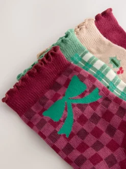 Red/Green and Cream Cotton Rich Christmas Character Ankle Socks 4 Pack