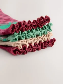 Red/Green and Cream Cotton Rich Christmas Character Ankle Socks 4 Pack