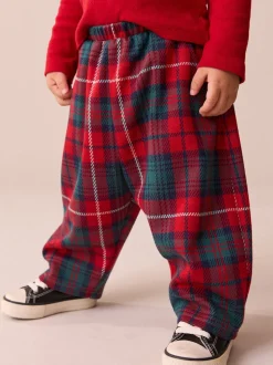 Red/Green Check Textured Barrel Leg Trousers (3mths-7yrs)
