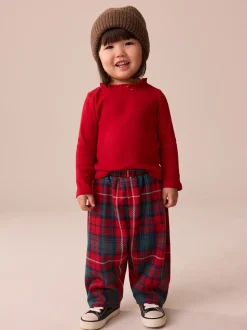 Red/Green Check Textured Barrel Leg Trousers (3mths-7yrs)