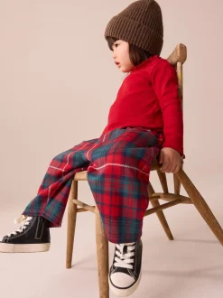 Red/Green Check Textured Barrel Leg Trousers (3mths-7yrs)