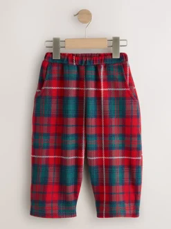 Red/Green Check Textured Barrel Leg Trousers (3mths-7yrs)