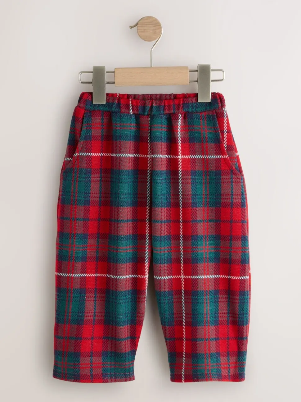 Red/Green Check Textured Barrel Leg Trousers (3mths-7yrs)