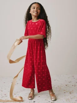 Red Heart Embossed Velour Jumpsuit (3-16yrs)