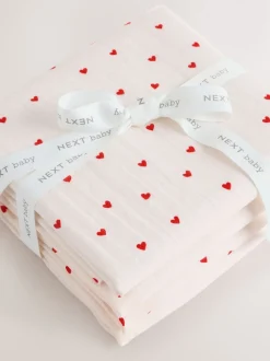 Red Hearts Baby Muslins Cloths 4 Pack
